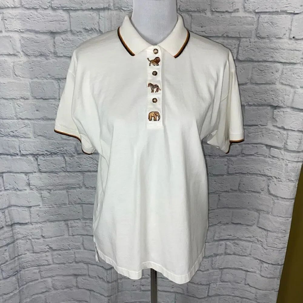 EP Pro women L 100% cotton golf polo w/embroidered lion zebra and elephant